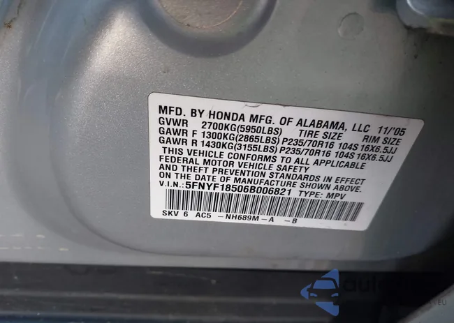 5FNYF18506B006821: 44120666