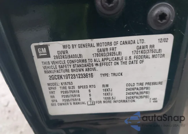 2GCEK19T231233616: 44120695