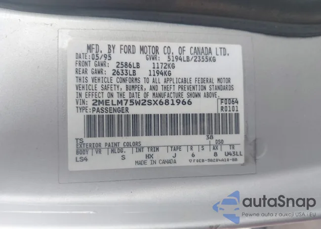 2MELM75W2SX681966: 44120822