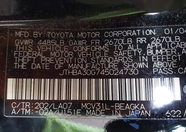 JTHBA30G745024730: 44120942