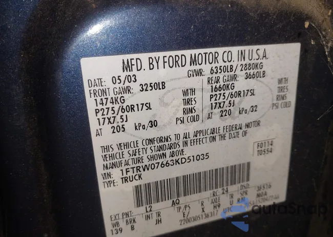 1FTRW07663KD51035: 44120204