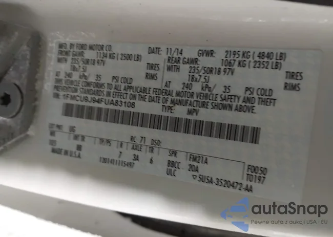 1FMCU9J94FUA83108: 44120347