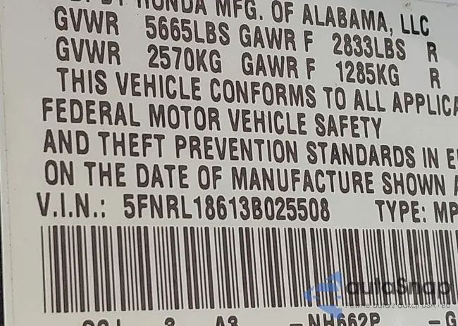 5FNRL18613B025508: 44121491