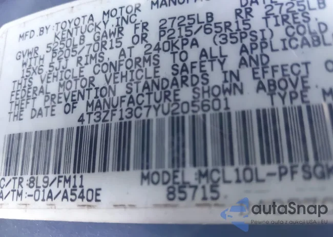 4T3ZF13C7YU205601: 44121541