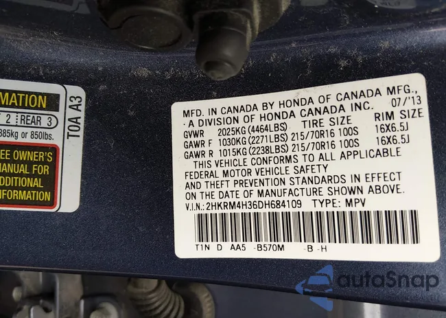 2HKRM4H36DH684109: 44121625