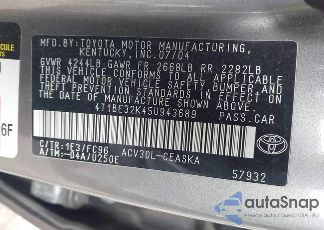 4T1BE32K45U943689: 44121663