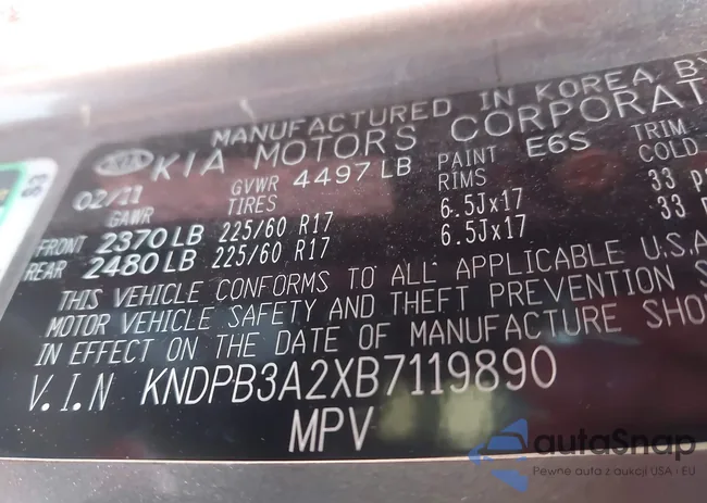 KNDPB3A2XB7119890: 44121697