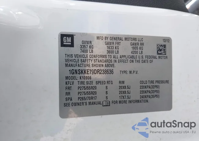 1GNSKKE79DR238636: 44121846