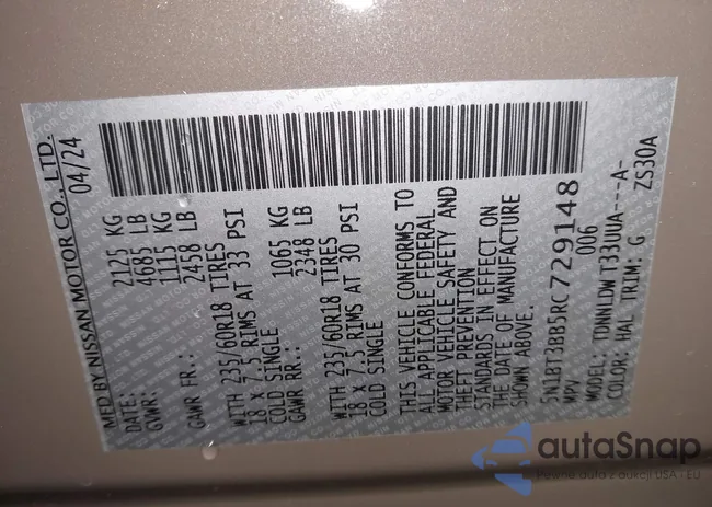 5N1BT3BB5RC729148: 44121919