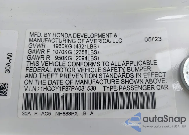 1HGCY1F37PA031538: 44122008