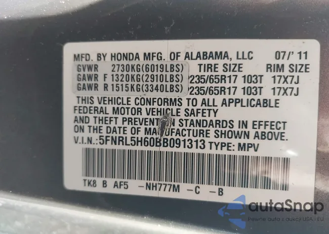 5FNRL5H60BB091313: 44121128