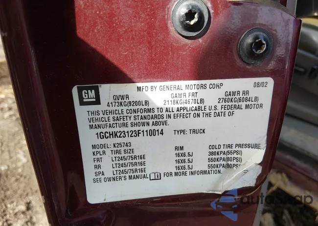 1GCHK23123F110014: 44121138