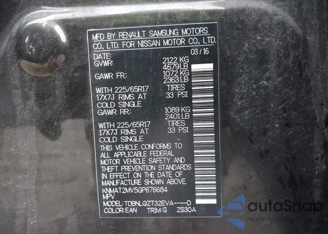 KNMAT2MV5GP676684: 44121322