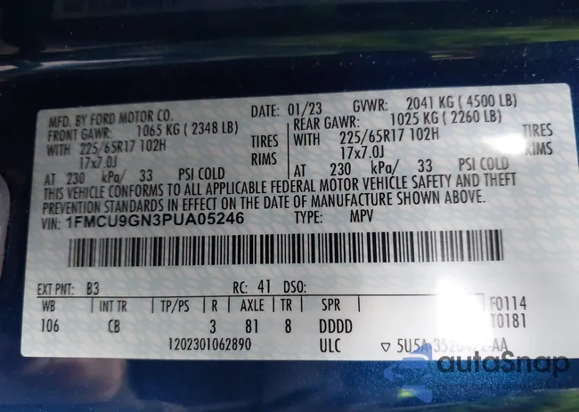 1FMCU9GN3PUA05246: 44121378