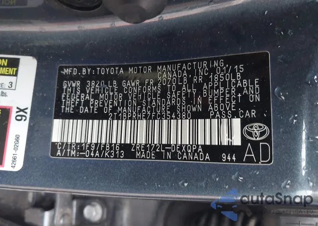 2T1BPRHE7FC354380: 44121452