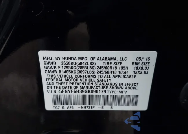 5FNYF6H39GB090179: 44122515