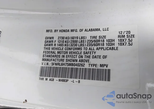 5FNRL6H75MB040262: 44122588