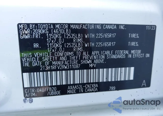 2T3H1RFV2RW311087: 44122897