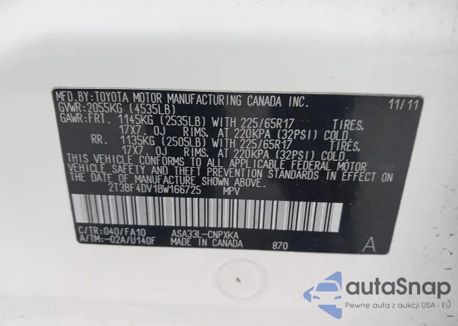 2T3BF4DV1BW166725: 44123042