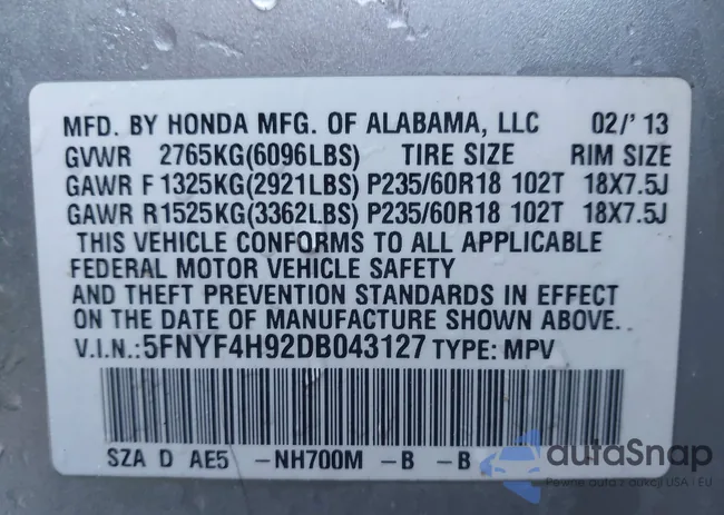 5FNYF4H92DB043127: 44123684