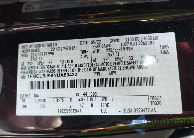 1FMCU9J98NUA80422: 44123742