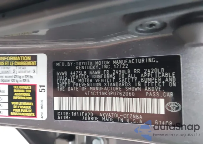 4T1C11AK3PU762060: 44123999