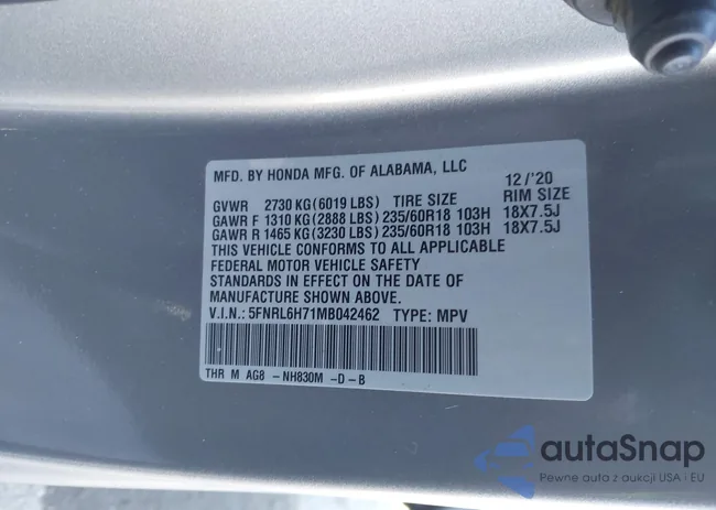 5FNRL6H71MB042462: 44123341