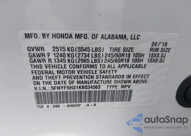 5FNYF5H31KB034563: 44123464