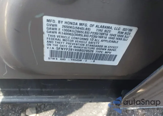 5FNYF281X6B029526: 44124514