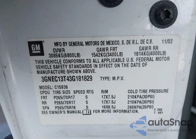 3GNEC13T43G181829: 44124631