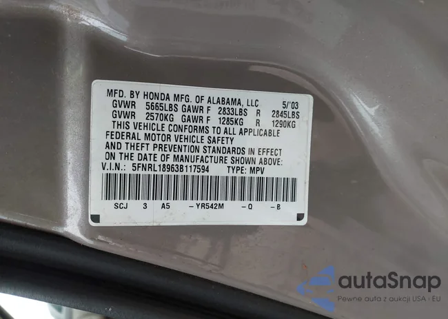 5FNRL18963B117594: 44124718