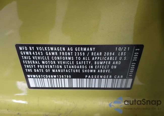 WVW587CD6NW136790: 44124229