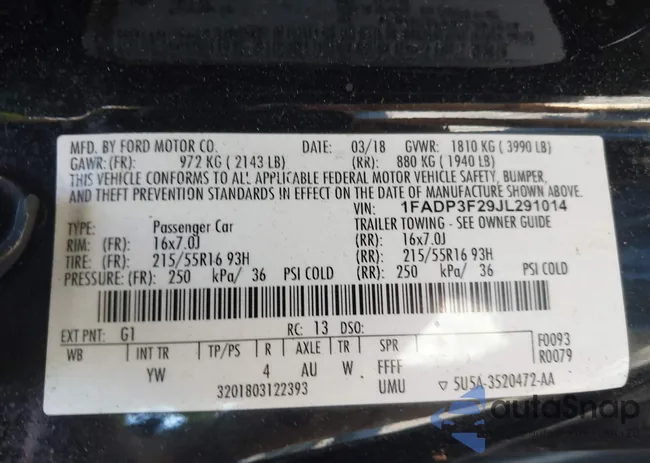 1FADP3F29JL291014: 44124398