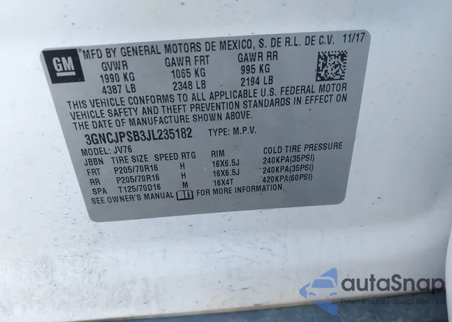 3GNCJPSB3JL235182: 44124437