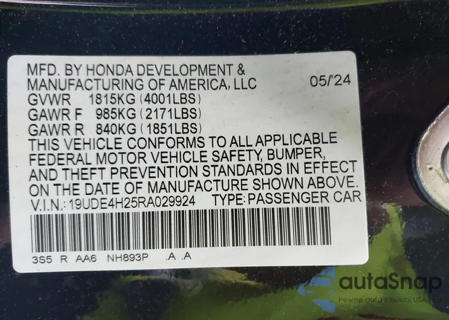 19UDE4H25RA029924: 44124470