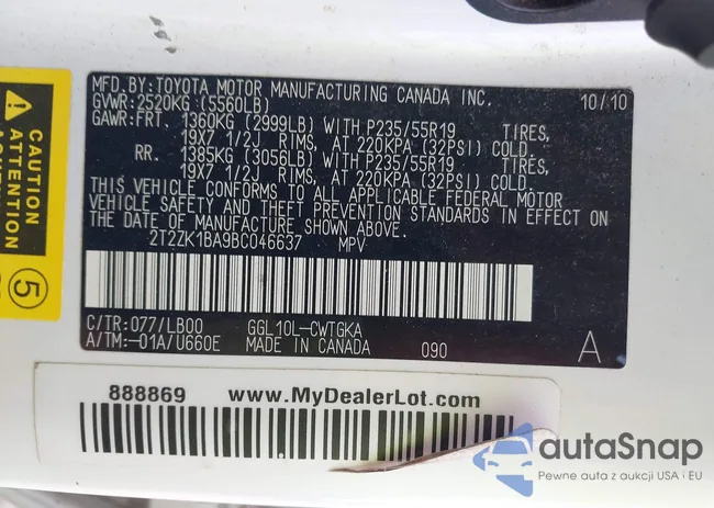 2T2ZK1BA9BC046637: 44125654