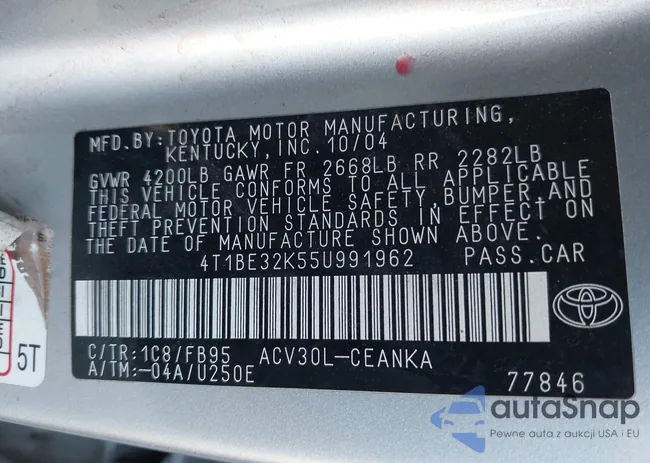 4T1BE32K55U991962: 44125902