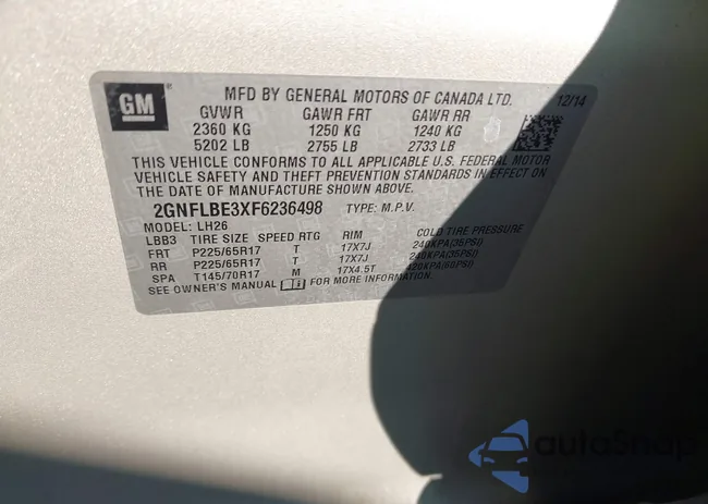 2GNFLBE3XF6236498: 44126082