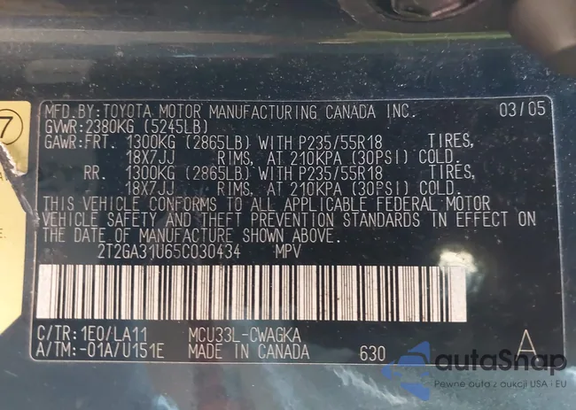 2T2GA31U65C030434: 44125222