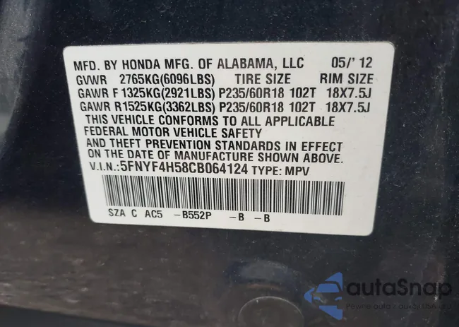 5FNYF4H58CB064124: 44125233