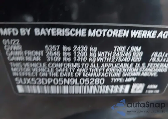 5UX53DP05N9L05280: 44126522