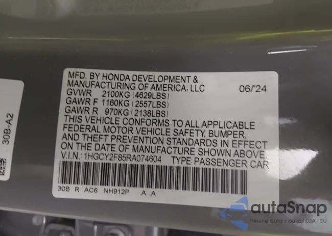 1HGCY2F85RA074604: 44126544