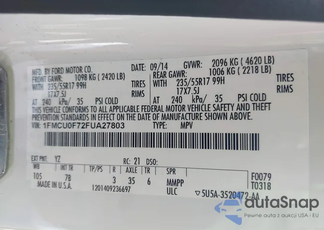 1FMCU0F72FUA27803: 44126103