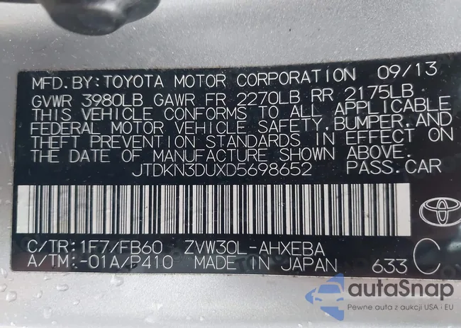 JTDKN3DUXD5698652: 44126283