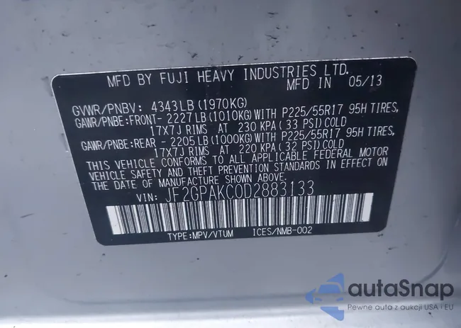 JF2GPAKC0D2883133: 44126337