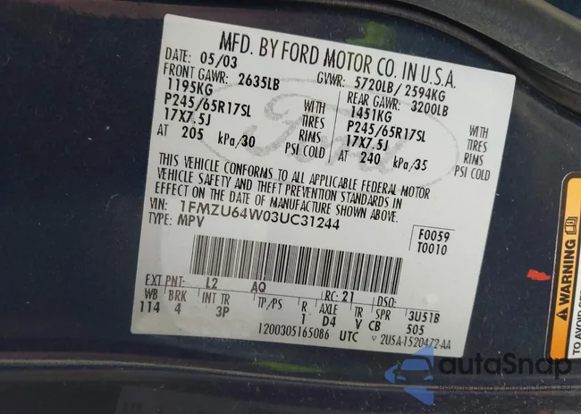 1FMZU64W03UC31244: 44126382