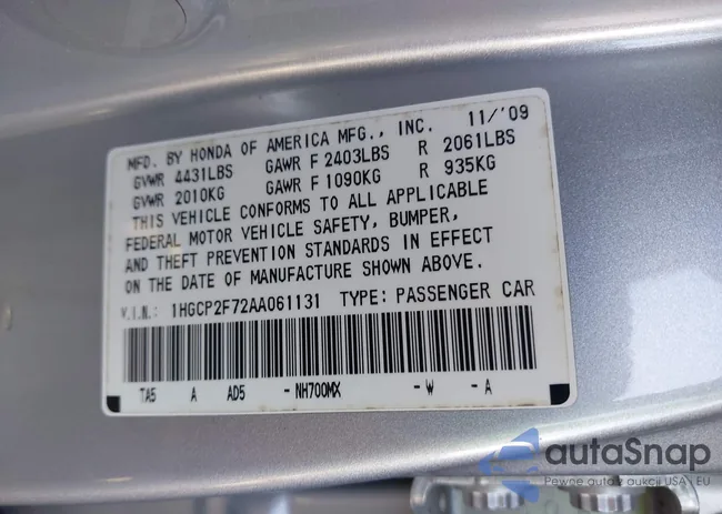 1HGCP2F72AA061131: 44127518