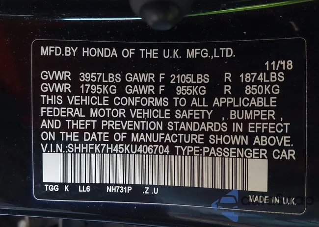 SHHFK7H45KU406704: 44127619