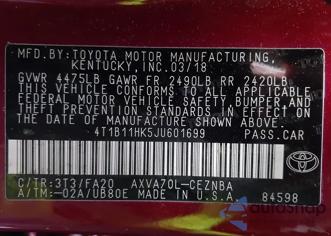 4T1B11HK5JU601699: 44127192