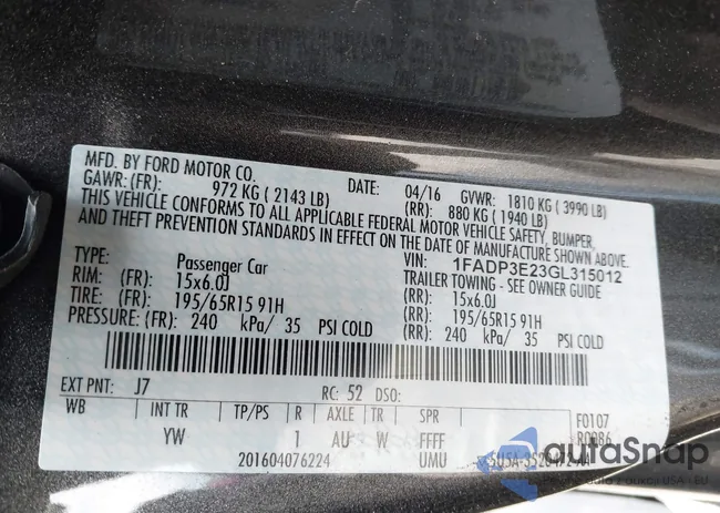 1FADP3E23GL315012: 44128579